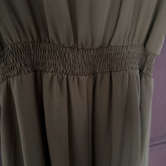 Olive V-Neck Smocked-Waist Maxi Dress - Picture 7 of 10